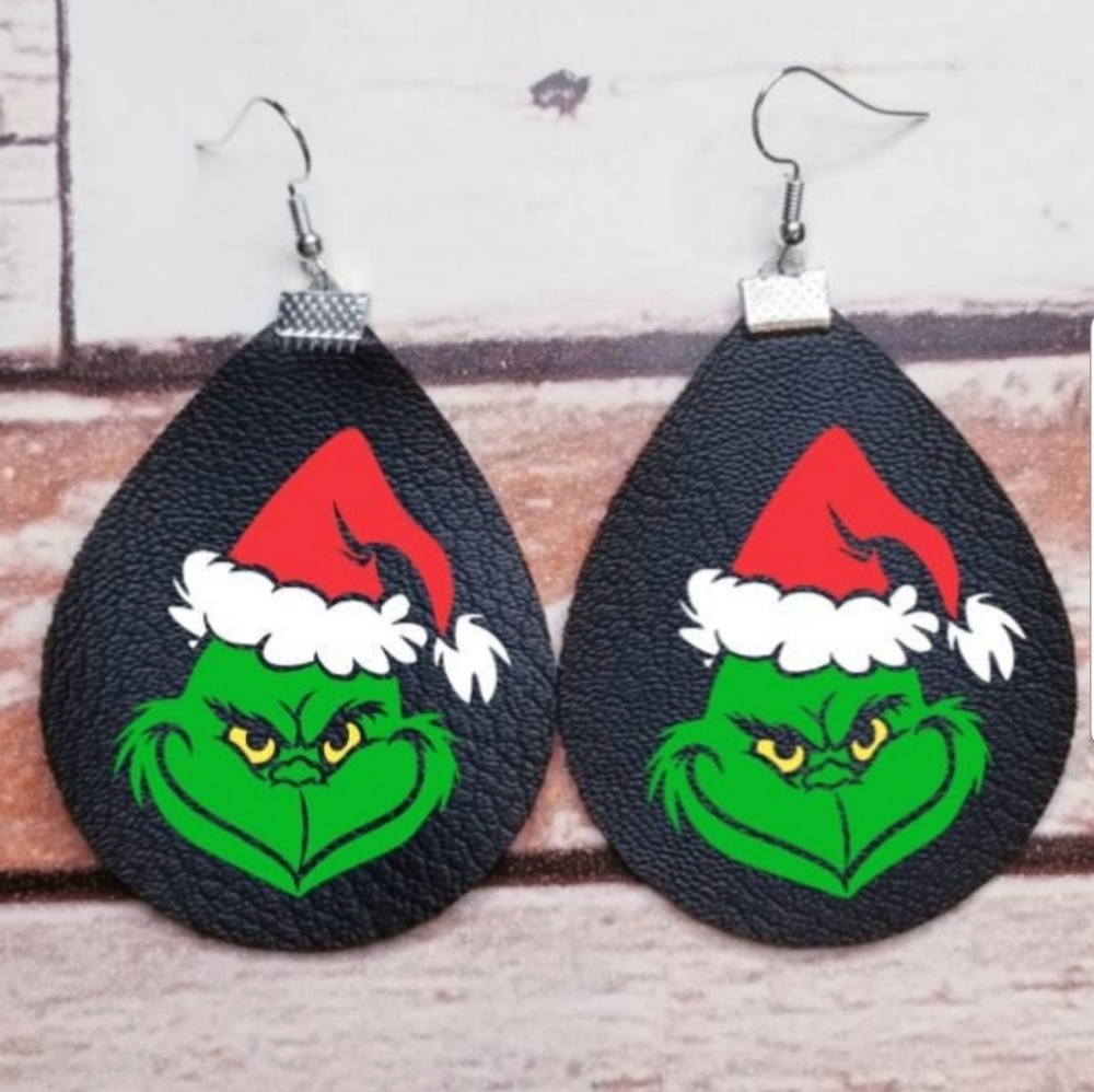 Grinch faux leather earrings